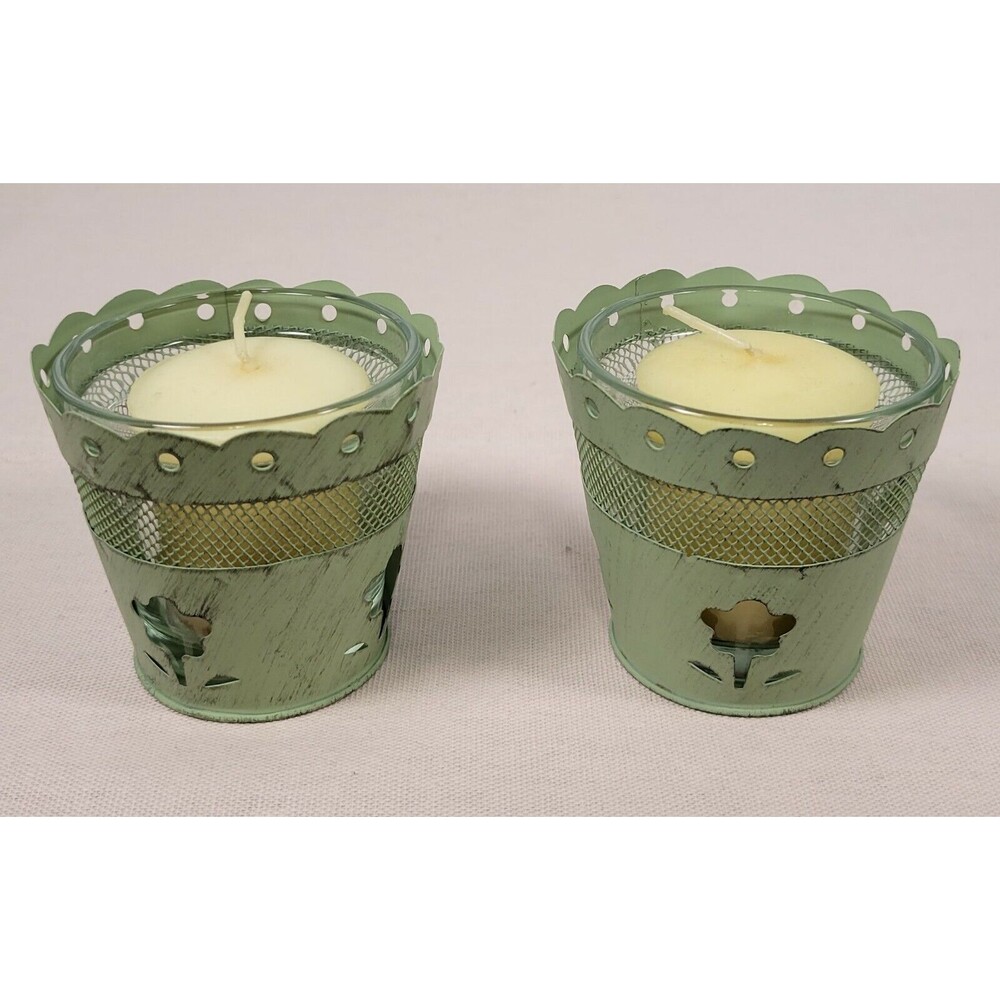 YANKEE CANDLE country style Votive Candle Holder Metal with flowers designed
